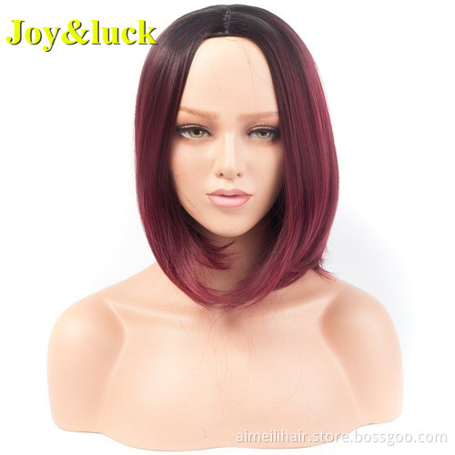 Wholesale Hair for Women Side Part Dark Root Scalp Wig Black Ombre Blonde Natural Straight Short Bob Cut Wig Synthetic Hair Wigs